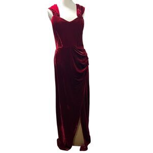 Bridal Babes Lola Gown 4XL Red Burgundy Stretch Velvet Off Shoulder Maxi Formal